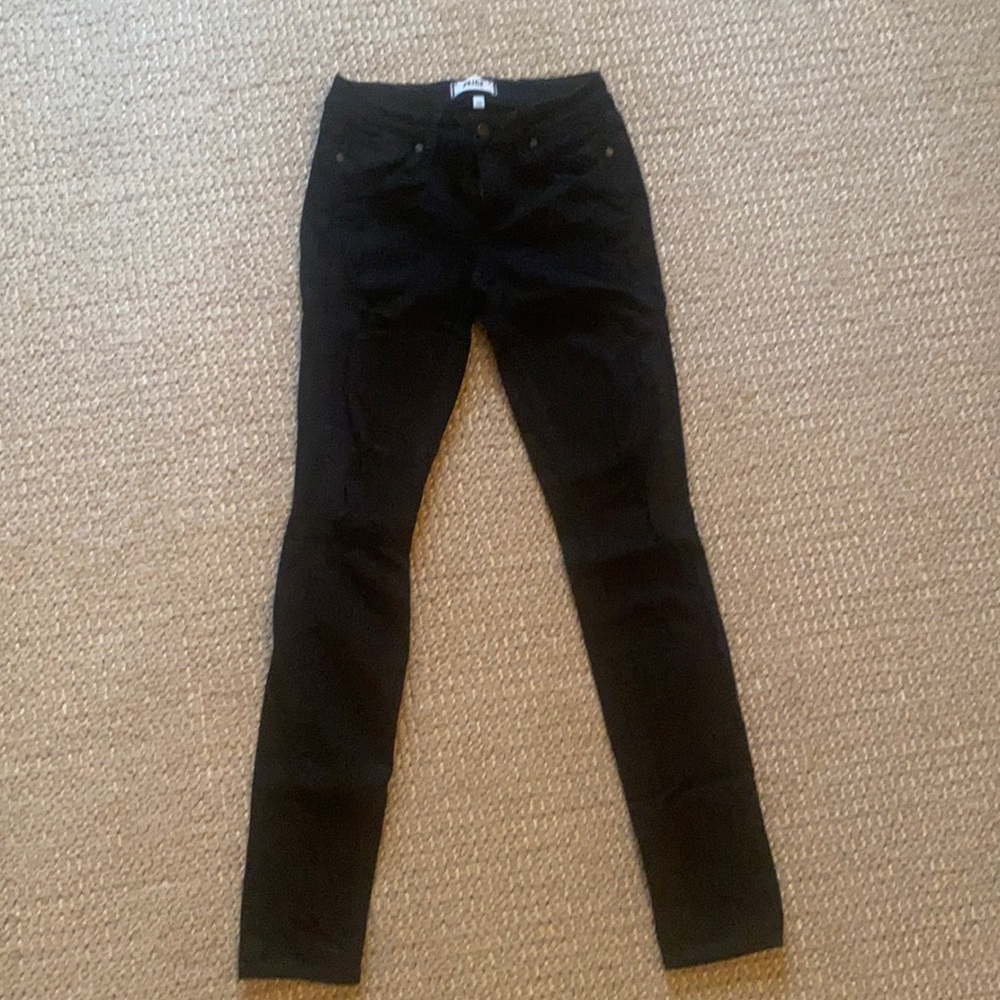 Paige black jeans with rips. Verdugo Ultra Skinny. 25